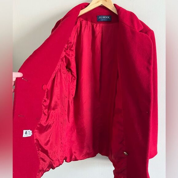 Vintage J.G. Hook Red Wool Blend Coat Women’s Size 12 Double Breasted USA Made - Picture 8 of 10